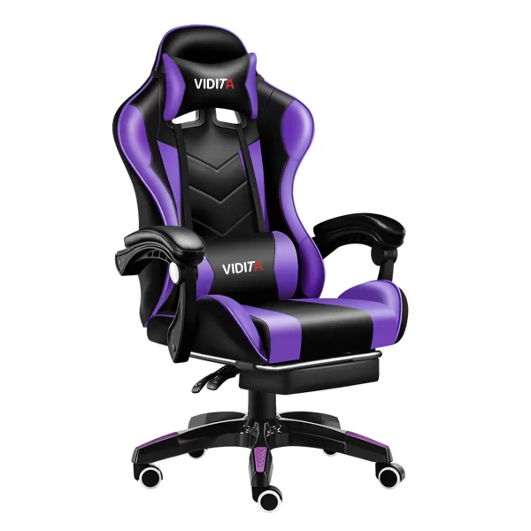 VIDITA | Silla Gamer GX2000 Reclinable Profesional con Reposapiés-Negro/Morado