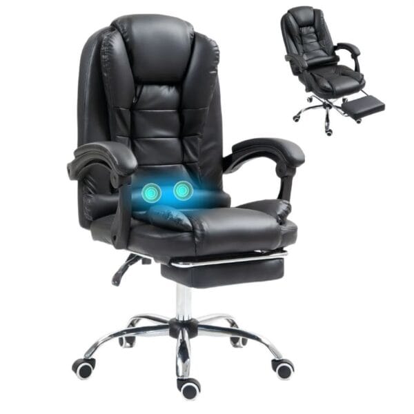 Silla Solana Ejecutiva Reclinable Con Masajeador Reposapies Silla De Oficina Cuero Giratorio-VIDITA