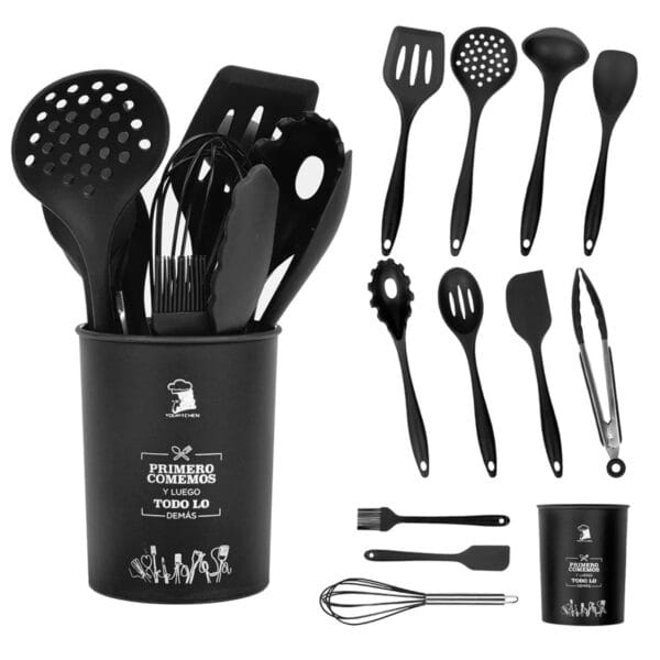 Set 12 Utensilios De Silicona De Cocina - Negro