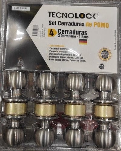 Set de Cerraduras De Pomo 3 Dormitorios + 1 Baño Color Plateado Tecnolock