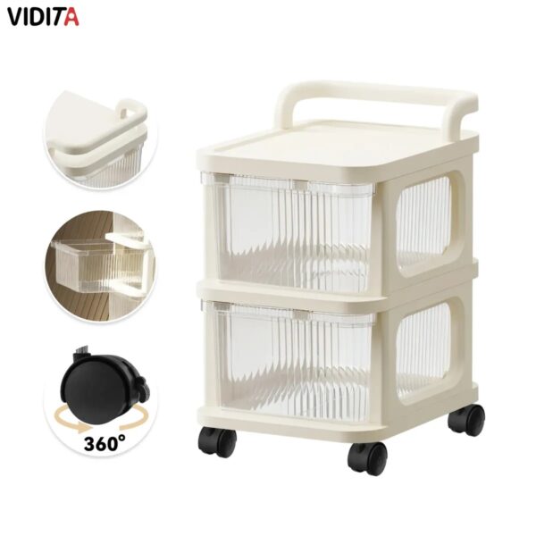 Carrito Organizador Ruedas Tipo Velador Con 2 Cajones Beige