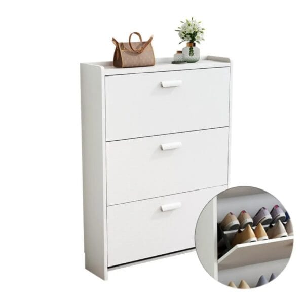 Zapatero De Madera 3 Cajones 107x65x24cm Color Blanco