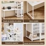 Escritorio Biblioteca Con Cerraduras 140x60x110cm Con Estanteria Reversible Cajones Trabajo 3 3 28