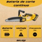 Motosierra Inalámbrica 8 Belida + 2 Baterías y Cargador Color Amarillo 4 4A 127