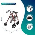 Andador Burro Ortopédico 4 Ruedas - Asiento y Canasto Pro GLOMED 4 4A 159