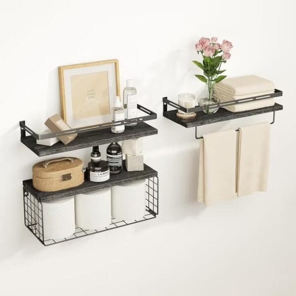 Repisa Flotantes De Madera Modernas X3 Con Reja Pino NAN0149