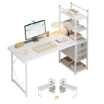 Escritorio Biblioteca Con Cerraduras 140x60x110cm Con Estanteria Reversible Cajones Trabajo 5 6 14