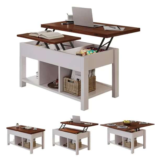 ELEMENT DESIGN | Mesa De Centro 4 in 1 con Doble Cubierta Elevable Marrón