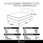 Combo Cama Cannon 1.5 Plaza Textil + Respaldo Gris 7 Cannon Still 3