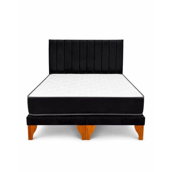 Cama Europea 2 Plazas Base Dividida + Respaldo Negro