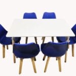 Comedor Rectangular 120x80 cm Blanco + 6 Sillas Azules 6 Rectangular Azul 12 Photoroom