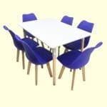 Comedor Rectangular 120x80 cm Blanco + 6 Sillas Azules 3 Rectangular Azul 3 Photoroom