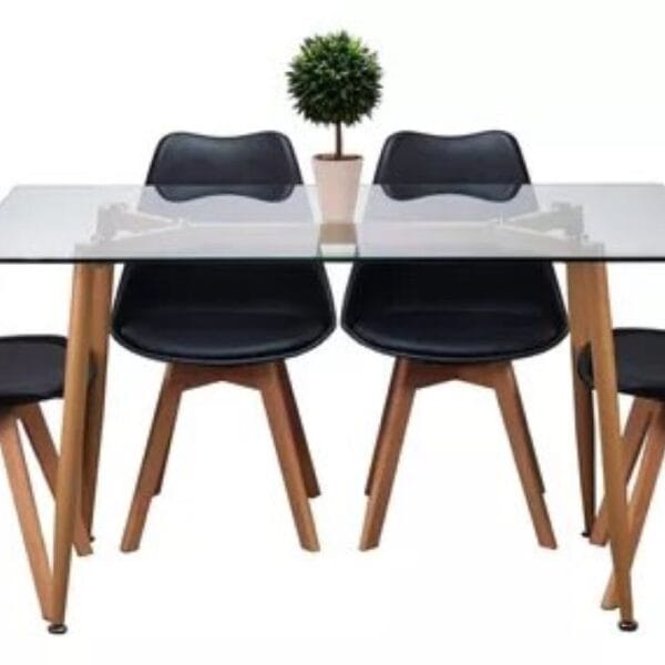 Comedor Rectangular de Vidrio + 4 Silla Tulip Negras