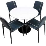 Comedor Tulip Redondo 90cm + 4 Sillas Capitones Azul 8 Redonda BN Capitone
