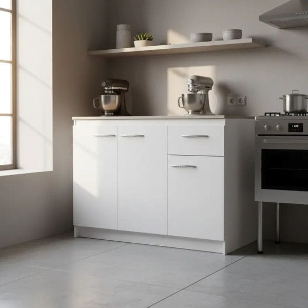 Mueble Base New Janys 117,5x89x49,5 cm Blanco/Beige